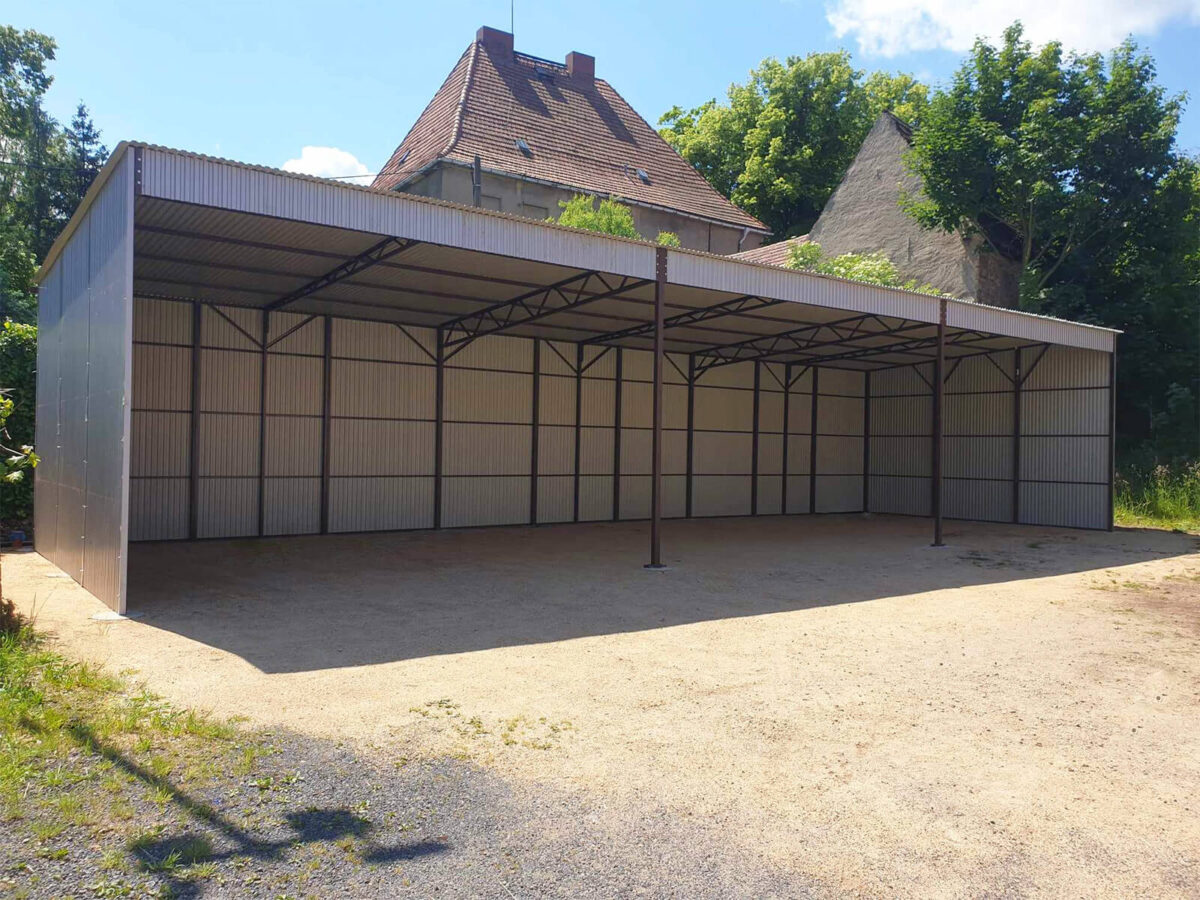 Carport 15 x 5 mit Pultdach nach hinten, Verzinktes Blech