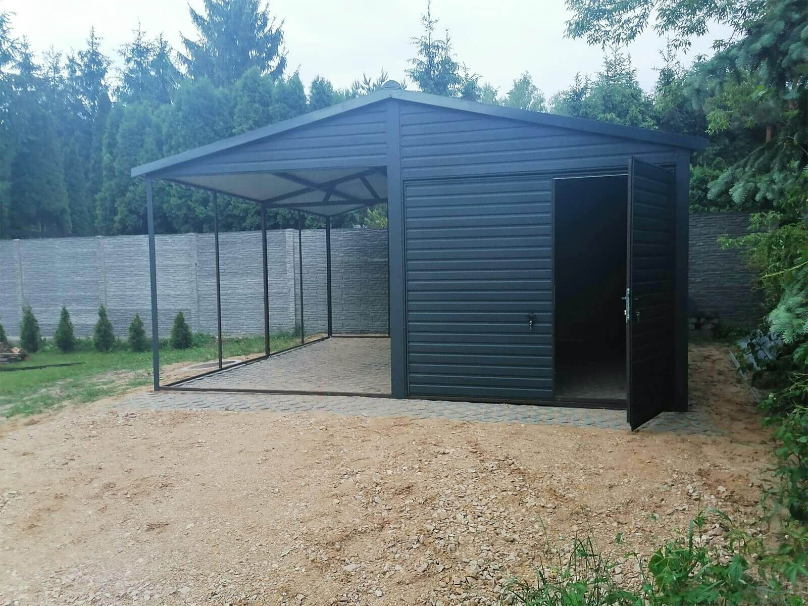 Carport mit Blechgarage satteldach nach links und rechts 6m x 6m