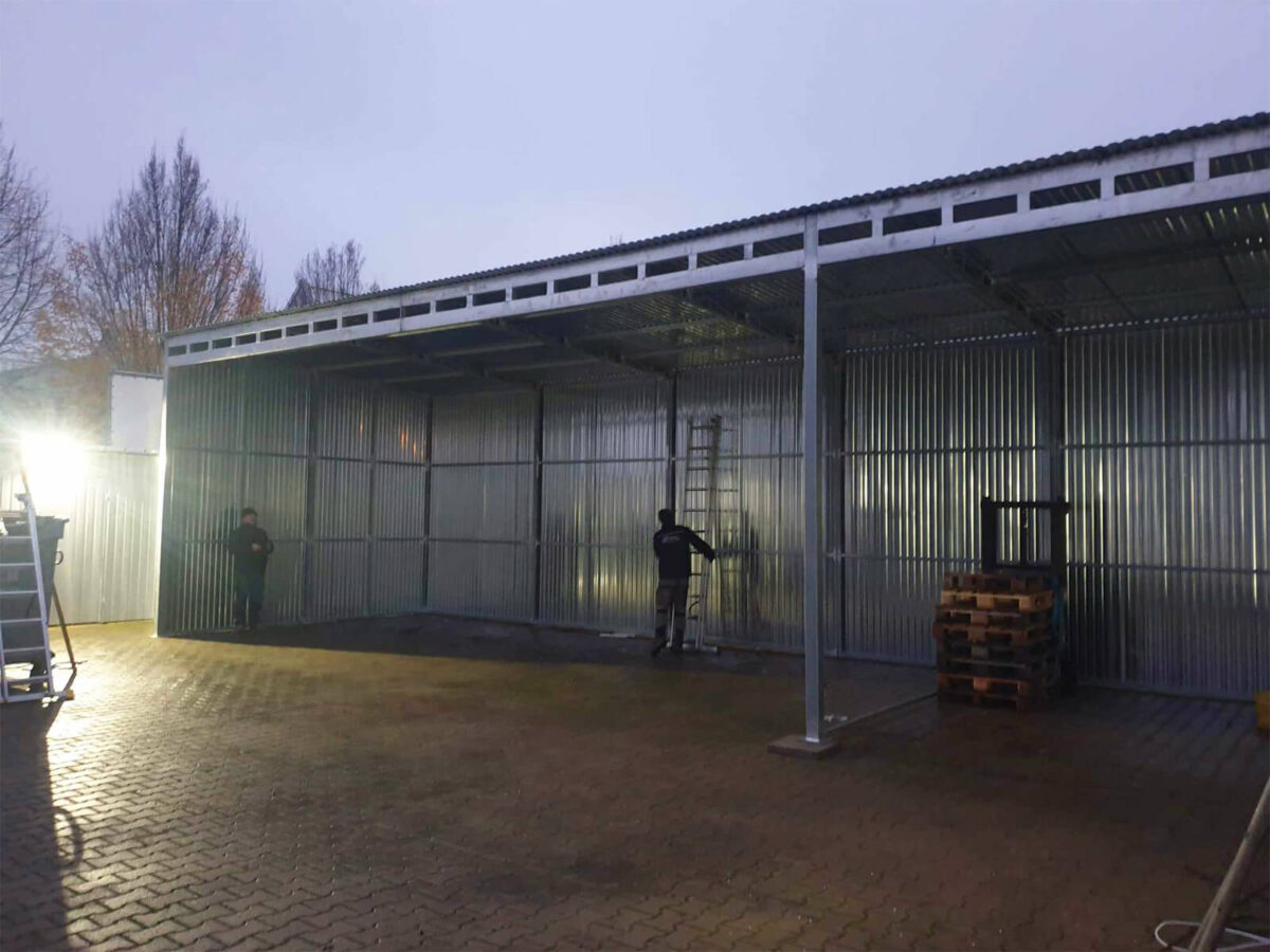 Carport 10 x 4 mit Dachneigung nach hinten, Verzinktes Blech