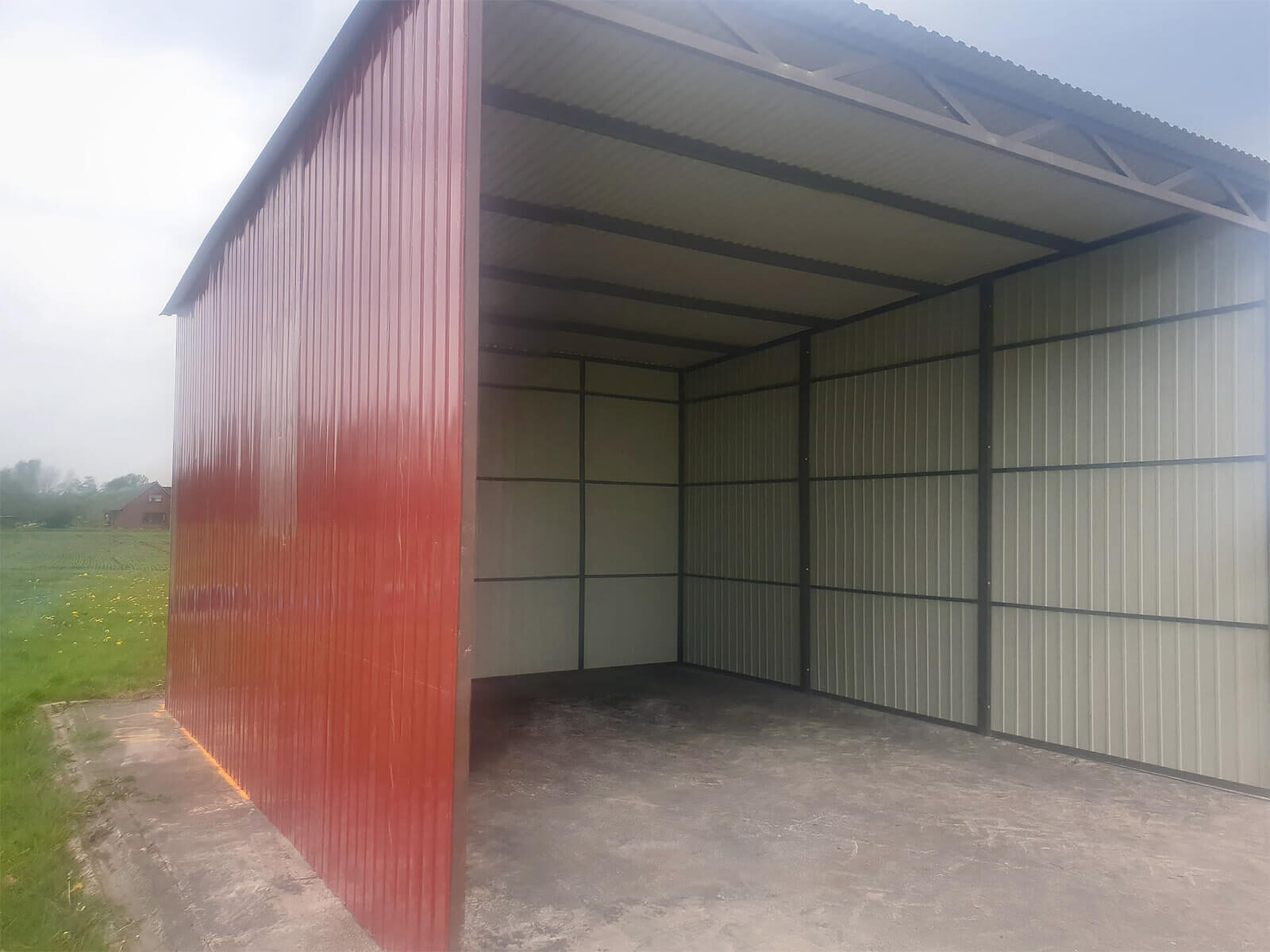 Carport 3 x 6 mit Pultdach nach hinten, farbe Feuerrot RAL 3011