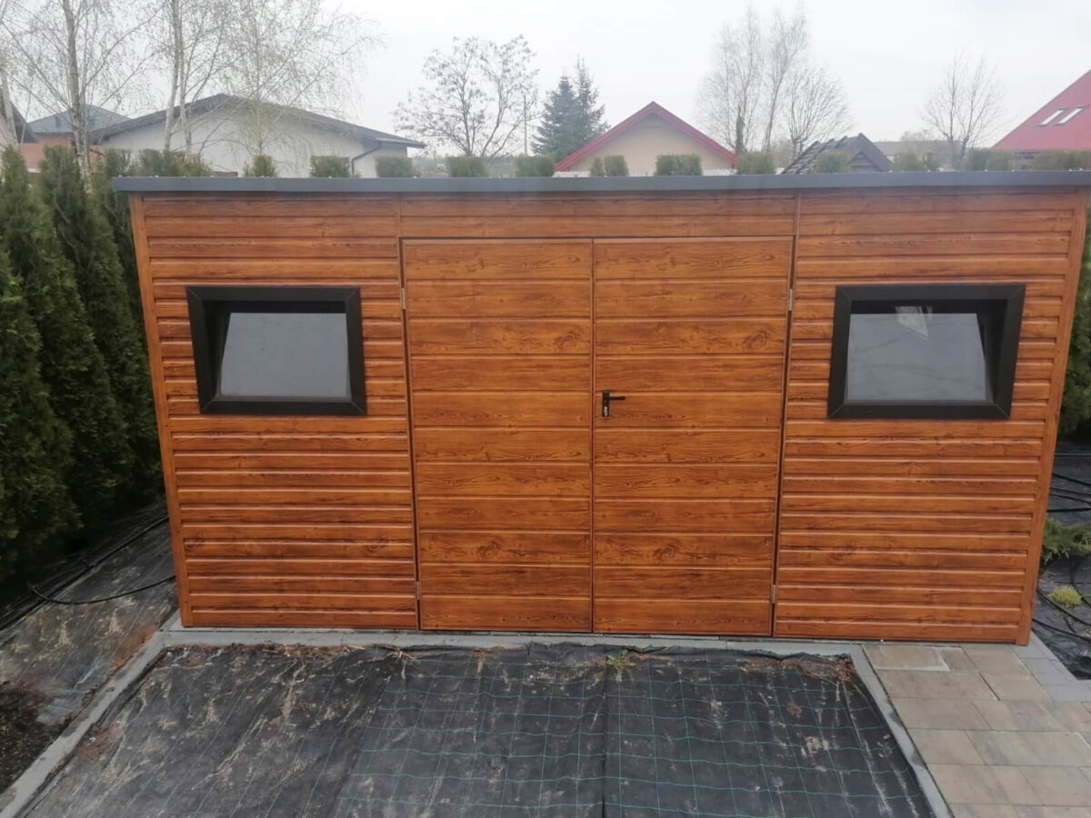 Gartenhaus 4 x 2 holzähnliche goldene Eiche, Pultdach nach hinten